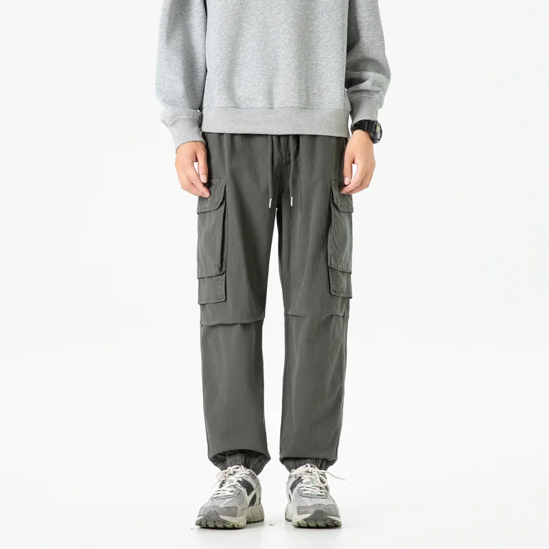 Men's Retro Loose Work Pants Autumn Winter Straight Leg Elastic Hong Kong Style Handsome Simple Trendy Casual Trousers