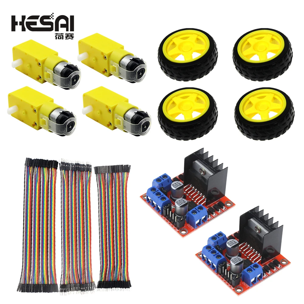 4 PCs DC Electric Motor DC 3-6V Dual Shaft Geared TT Magnetic Gearbox Engine with 65mm Plastic Car Tire Wheel Smart RC Car Robot
