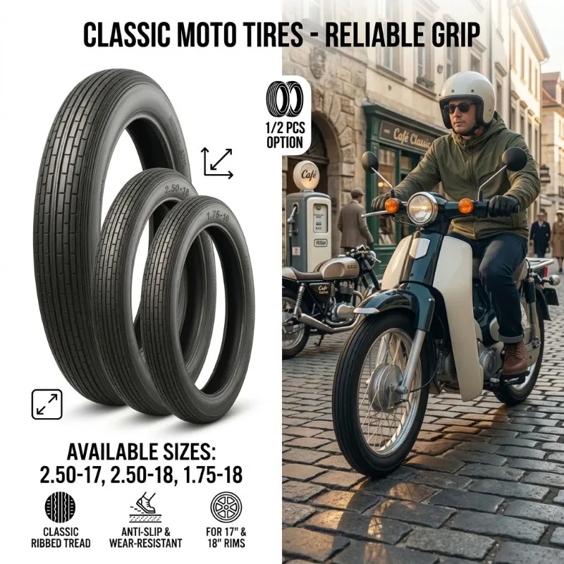 1/2 Pcs Motorcycle Front Tire 2.50-17 2.50-18 1.75-18 Motorbike Tyre Ribbed Straight Tread Street Wheel Rubber Replacement Parts