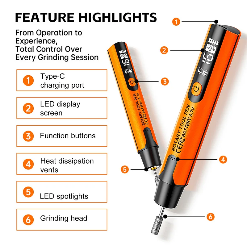 Cordless Rotary Tool Kit with 6 Speeds Rechargeable Polishing Pen Low Sound Round Sanding Disk for Home DIY Crafts/Carving/Polis view 4