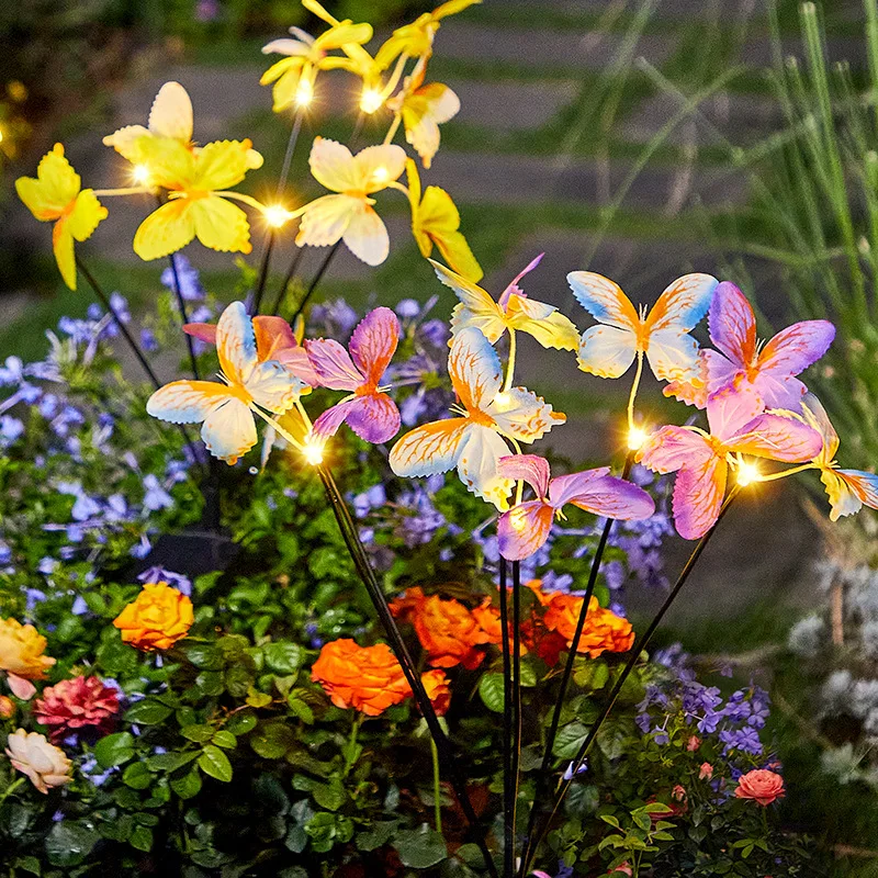 Solar-powered Butterfly Ground Insert Light, Artificial Flower Butterfly Light, Outdoor Waterproof Garden Lawn LED Light