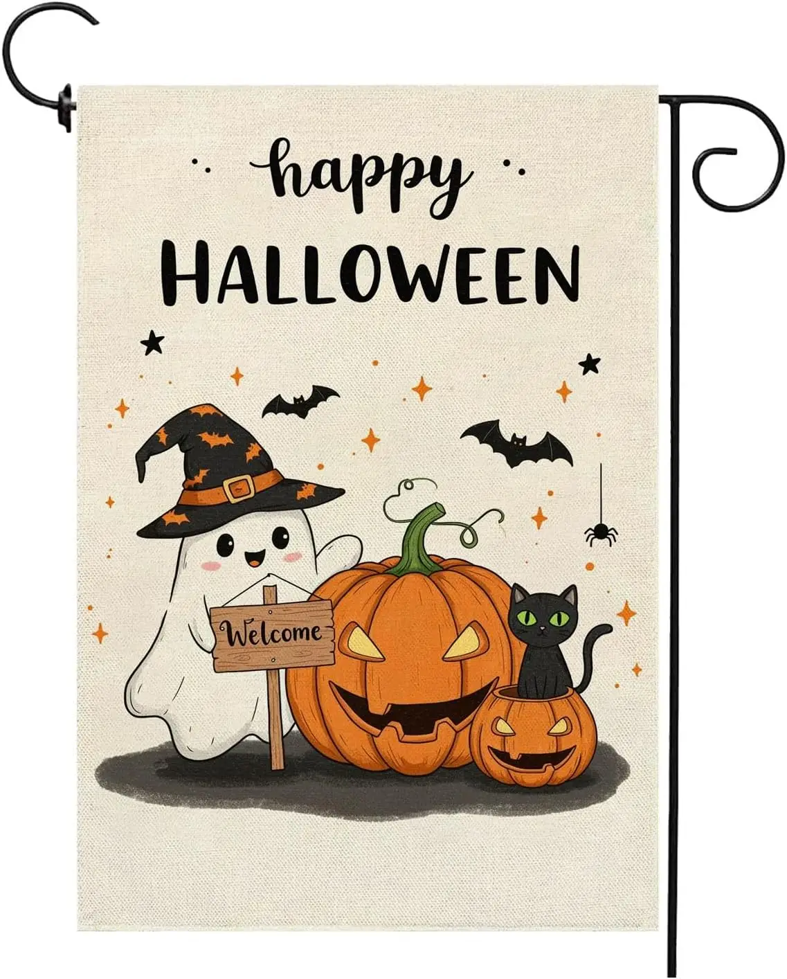 Happy Halloween Garden Flag 12 x 18 Inch Burlap Double Sided Pumpkin Witch Ghost Black Cat Holiday Yard Outdoor Decor YYN UU SSL