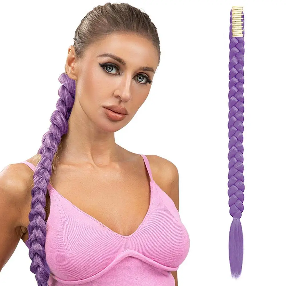 

Синтетическая длинная коса для наращивания волос с резинкой, женский боксерский парик, искусственный хвост для Skpop, фиолетовая коса B4O6