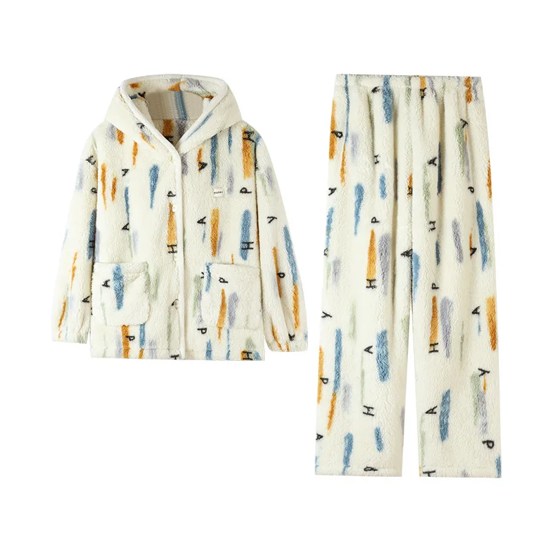 PJs Set Женский пижамный комплект Женские теплые зимние пижамы Модная домашняя одежда, утепленная пижама Милый и мягкий пижамный комплект новый
