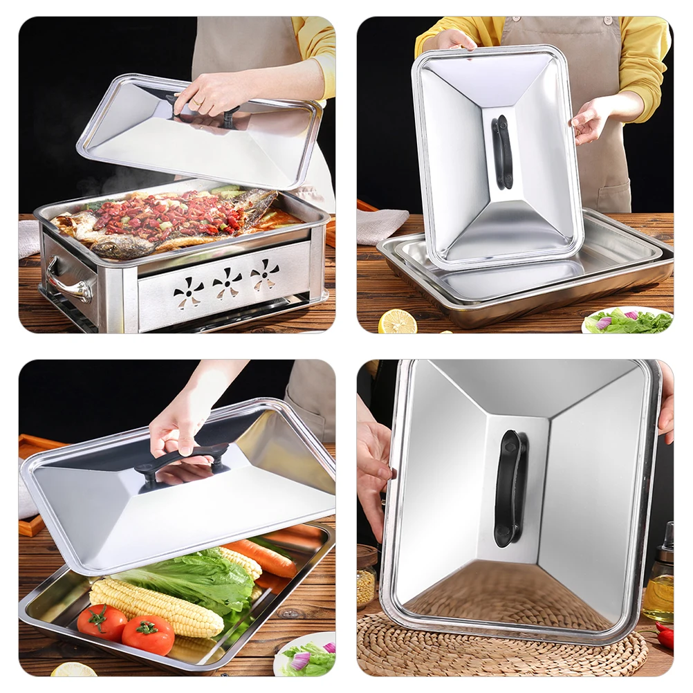 

Stainless Steel Food Cover 50x35cm Basting Cover for Griddle BBQ Plate Guard Kitchen Gadgets Tray Lid Oil Proof Dish Protector