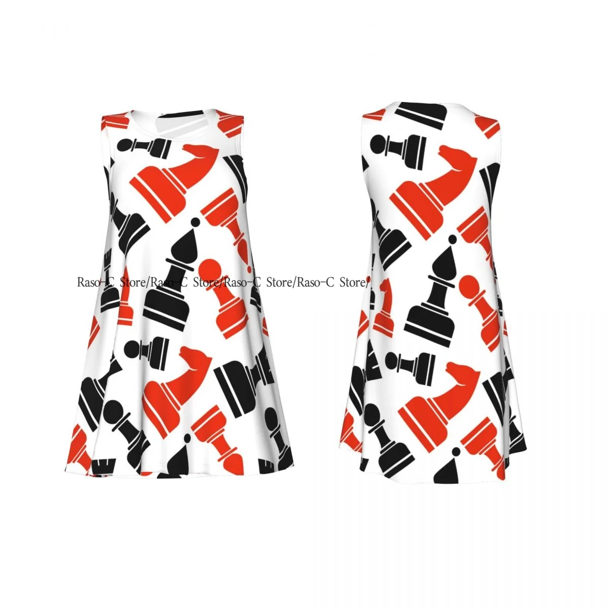 Women's Dress Chaotic Pattern With Chess Pieces Summer Casual T Shirt Beach Cover up Tank Dress