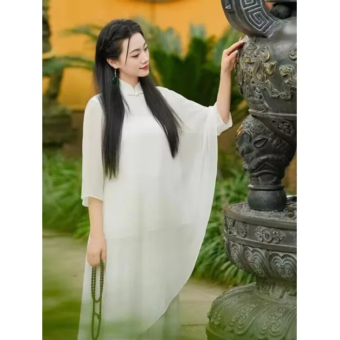

White Zen Chinese Style Women's Suit Ethnic Atmosphere New Model Group Purchase Initial Cicada Drifting Zen Tea Costume