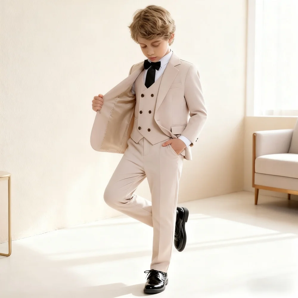 

Fast Delivery Smooth Four Pieces Suit For Boys Elegant Slim Smart High Quality Party School Performance Competition Costumes