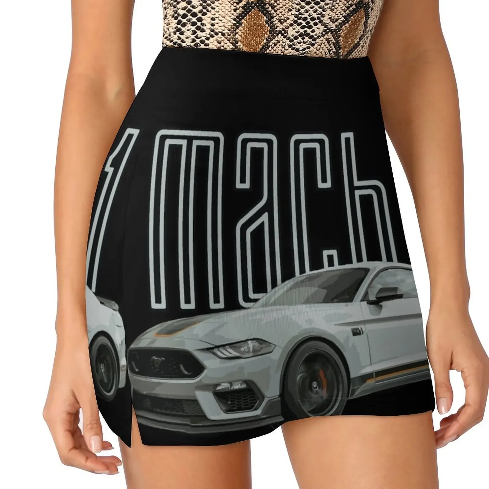 

MACH 1 Mustang GT 5.0L V8 Performance Car Fighter Jet Gray Mini Skirt kawaii clothes Skirt for girls