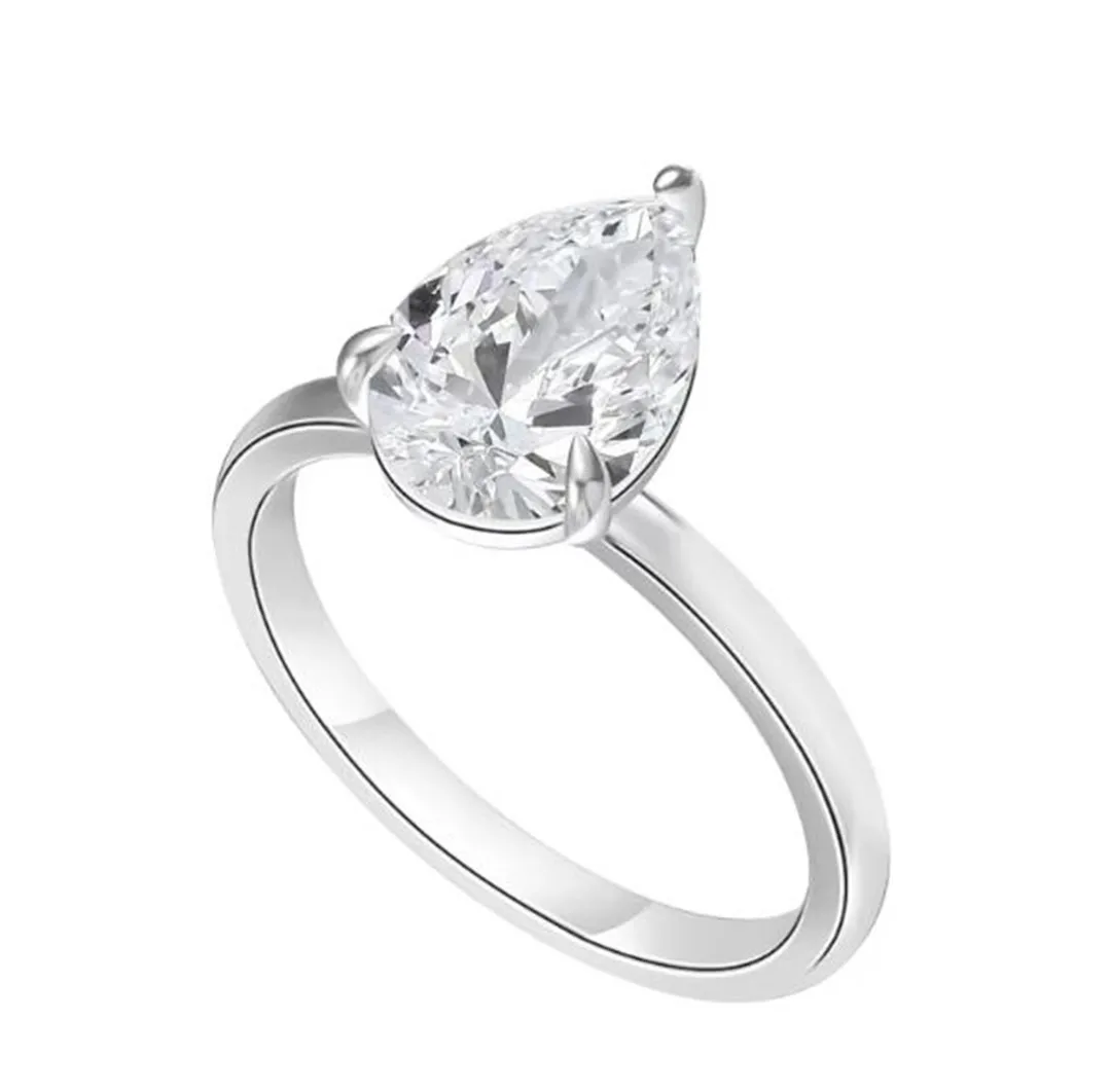 Pear Shaped 2CT Lab Grown Diamond Solitaire Ring for Women, Minimalist Single Stone Custom Wedding Engagement Ring, Available in 14K & 18K Solid Gold Timeless Fine Jewelry for Proposal & Anniversary Gift view 2