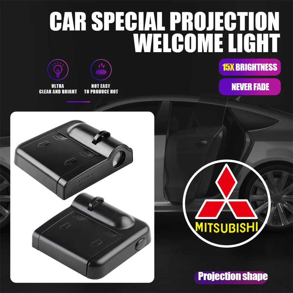 2PCS Car Door Decoration 3D Wireless Projector Lamp HD Welcome Light for MITSUBISHI Ralliart Competition ASX EX LANCER AIRTREK