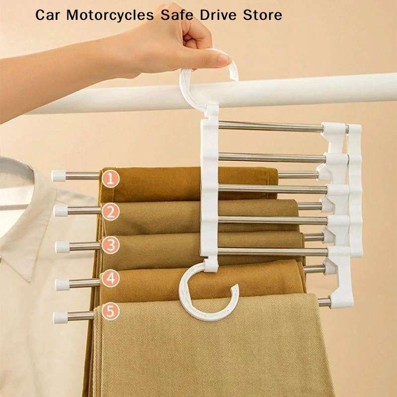 **Foldable Pants Hanger Multi Layer Non Slip Clips Space Saving Closet Organizer for Trousers Storage Collapsible Hanging System