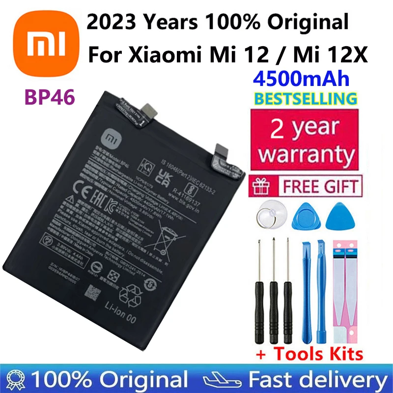 2023 Years Original New Genuine Phone Replacement Battery BP46 For For Xiaomi Mi 12 / Mi 12X Batteries Bateria 4500mAh +Tools