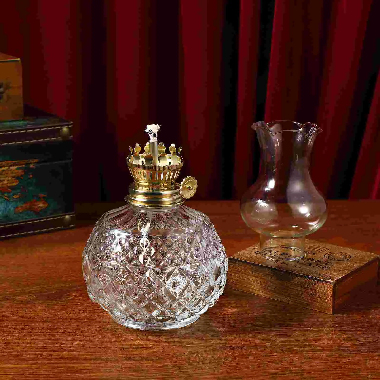 2 Pcs Oil Lamps for Indoors Uk Lantern Vintage Glass Kerosene Fuel Transparent Burning