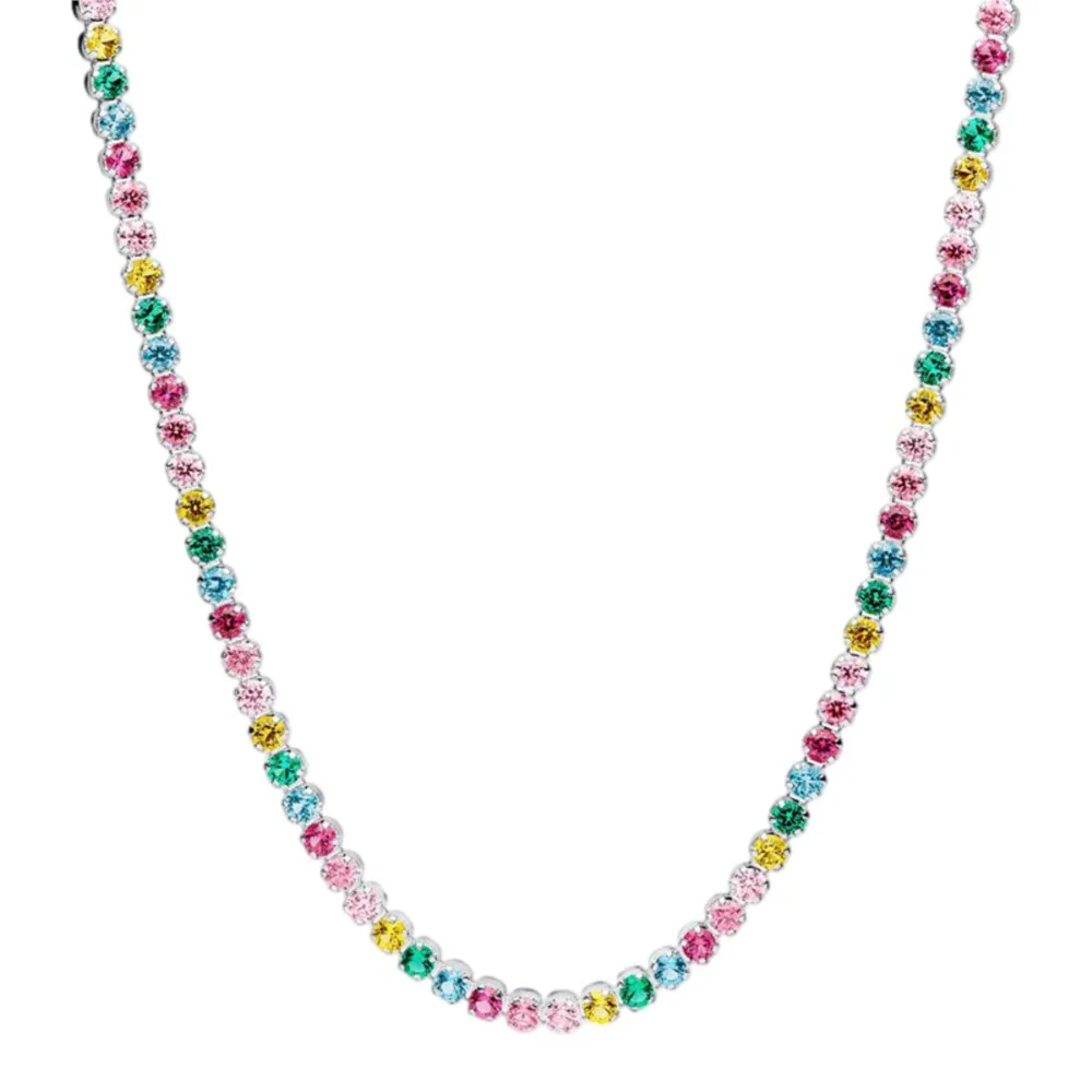 2026 new hot selling 925 sterling silver rainbow tennis necklace for women DIY fashion boutique wedding party jewelry gifts - view 4