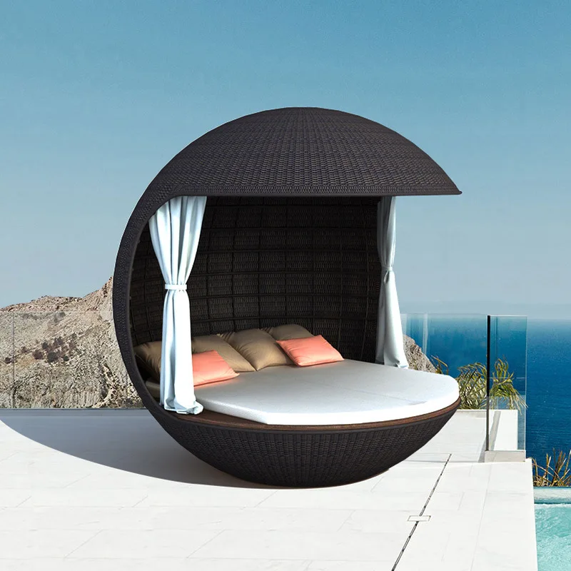 سرير الروطان الترفيهي في الهواء الطلق، سرير شاطئ مستدير، إبداعي #2
