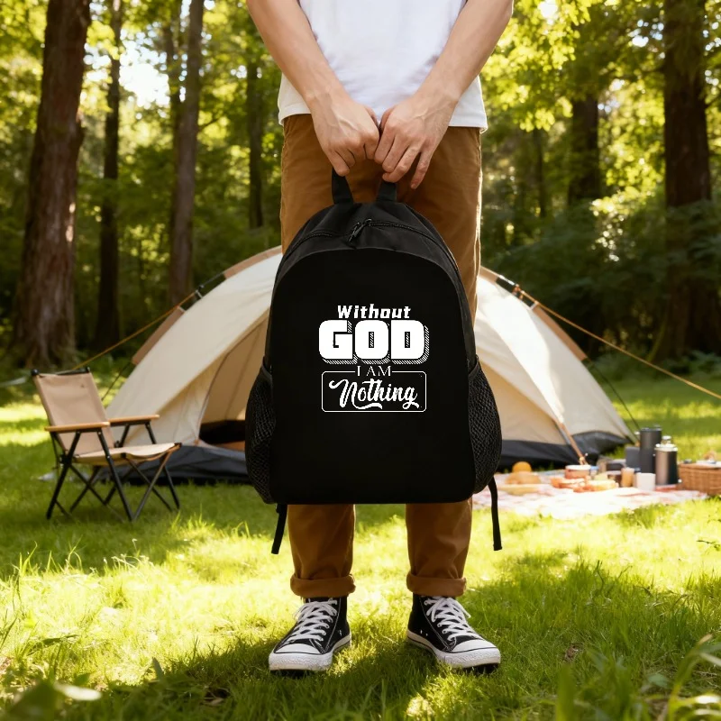 

Women's college style backpack, I am nothing without God, large-capacity photography backpack, comfortable and stylish, suitable