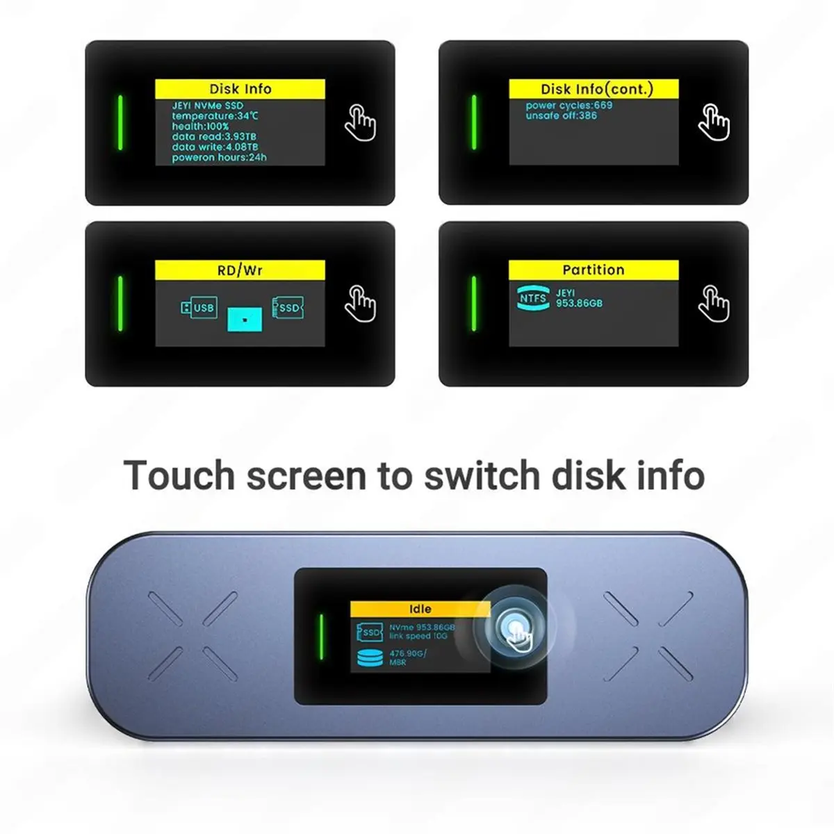 HOUSEHOLD*GOOD M.2 SSD Enclosure with for Smart Display, NVMe/for Sata Dual-Protocol Mobile Enclosure, M.2 SSD External Reader