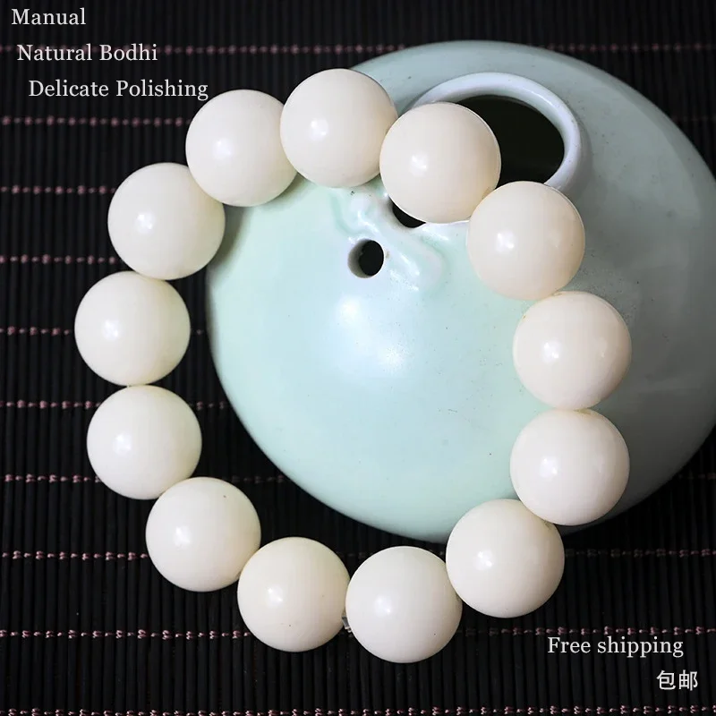 

Free shipping white jade Bodhi root hand string men 18mm Buddhist beads play rosary bracelet Chinese wood style wind friendship