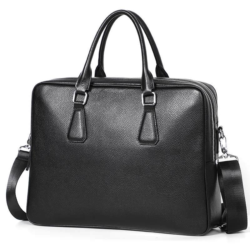 Maleta de couro de vaca genuína para homens sacos de laptop preto bolsas masculinas mensageiro bolsa de computador 14 ", marca de luxo, nova, 2022