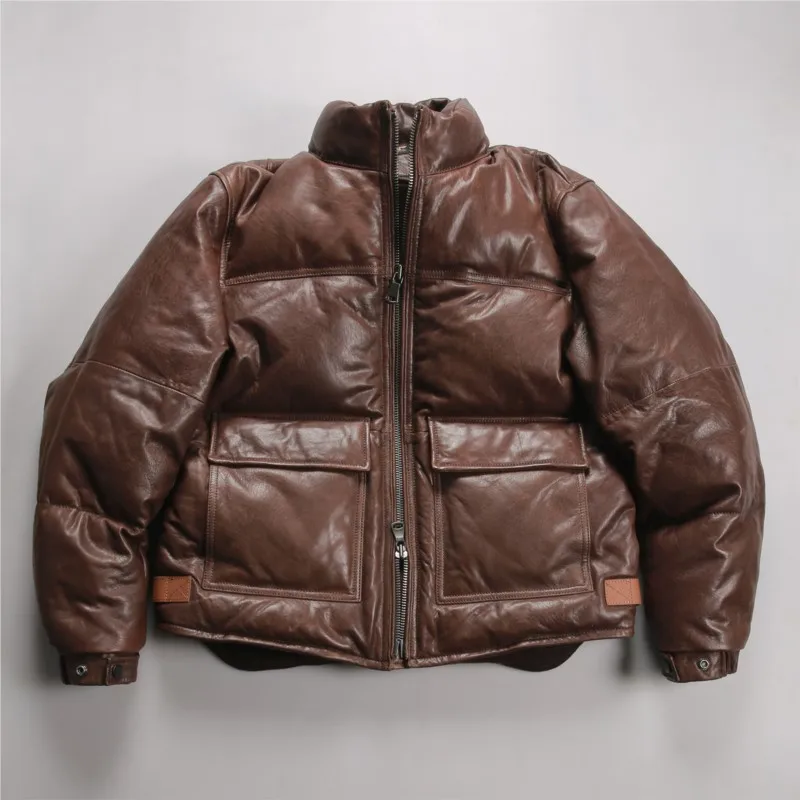 Casual sports thickened leather down men's stand-up collar