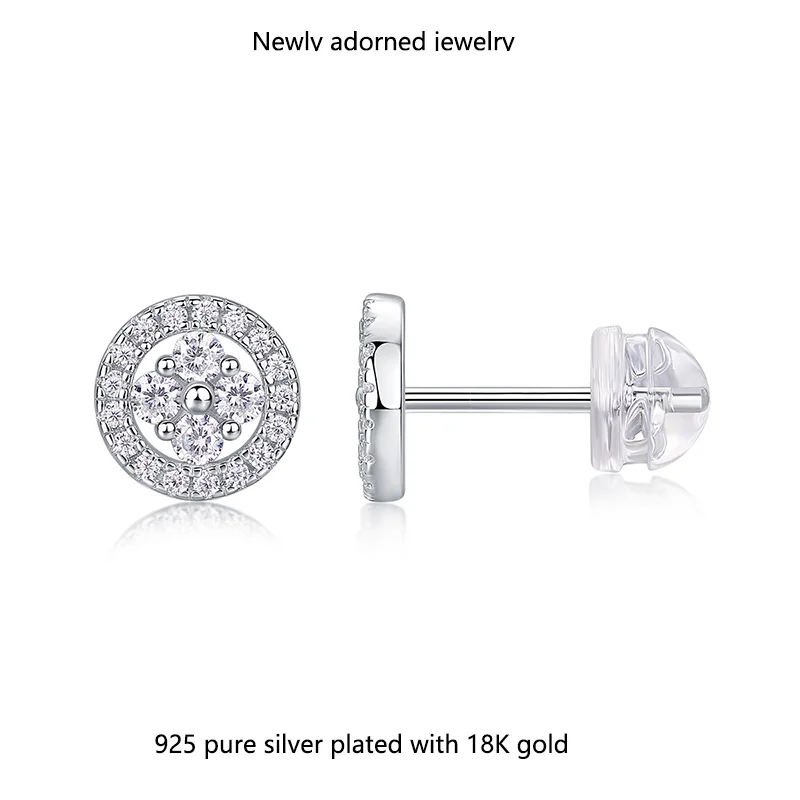 

Ebay cross-border bestseller S925 sterling silver round white moissanite stud earrings, fashionable European and American ear ac