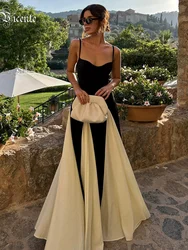 VC Color Block Spaghetti Straps Long Dress For Women Backless A-Line Maxi Celebrity Cocktail Party Evening Gowns Casual Vestidos