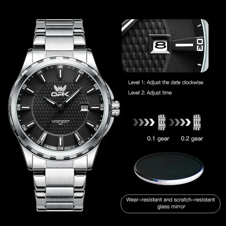 OPK 6037 Wristwatch for Men Fashion Trends Stainless steel Waterproof Luminous Watches