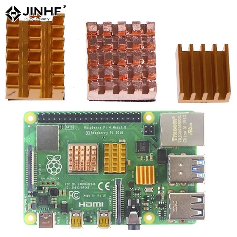 3pcs/set For Raspberry Pi 4B Copper Cooling Pad Heatsink Radiator Cooling Kit Cooler For Raspberry Pi 4 Model B Heat Sink