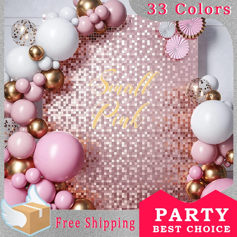 

SmallPink 6-18Pcs Shimmer Wall Panels Square Sequin Backdrop For Wedding Birthday Party Background Decoration