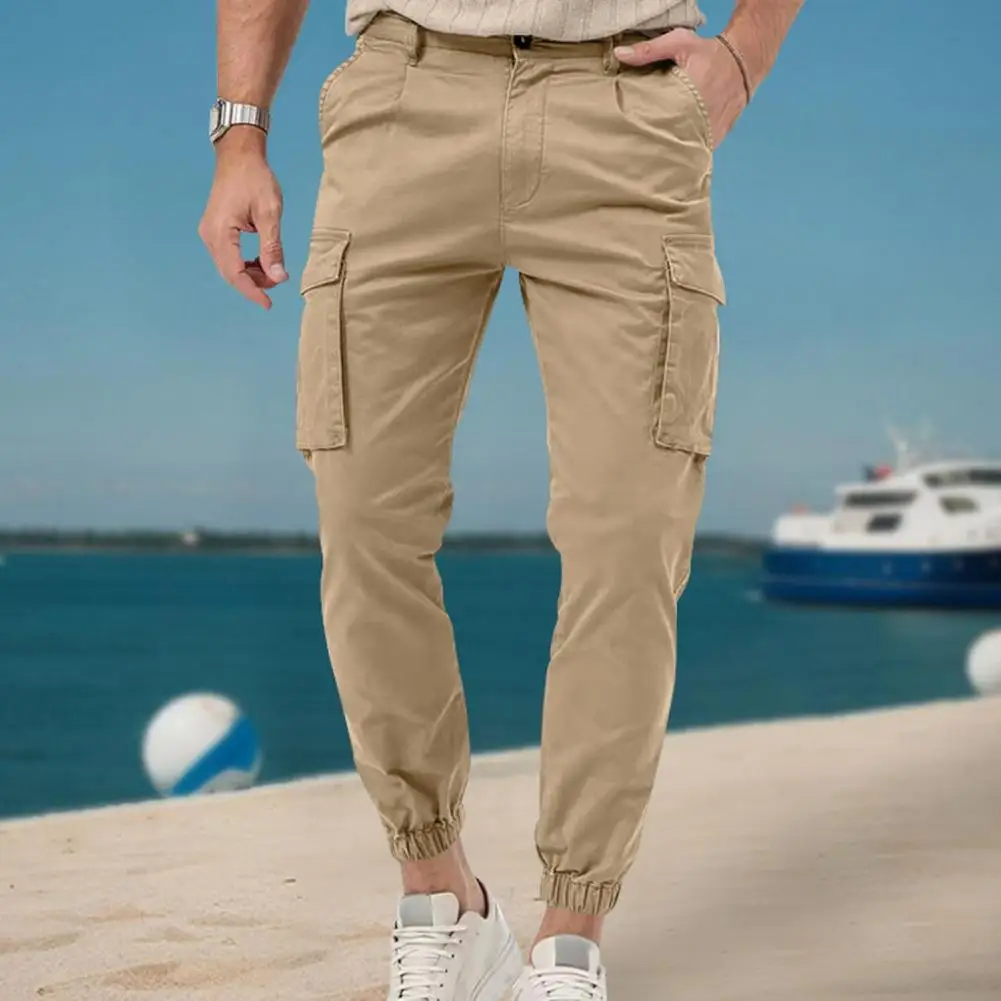 

Men Pants Stylish Men's Cargo Pants with Ankle-banded Design Side Pockets Button Zipper Closure for Gym Training Jogging Wear