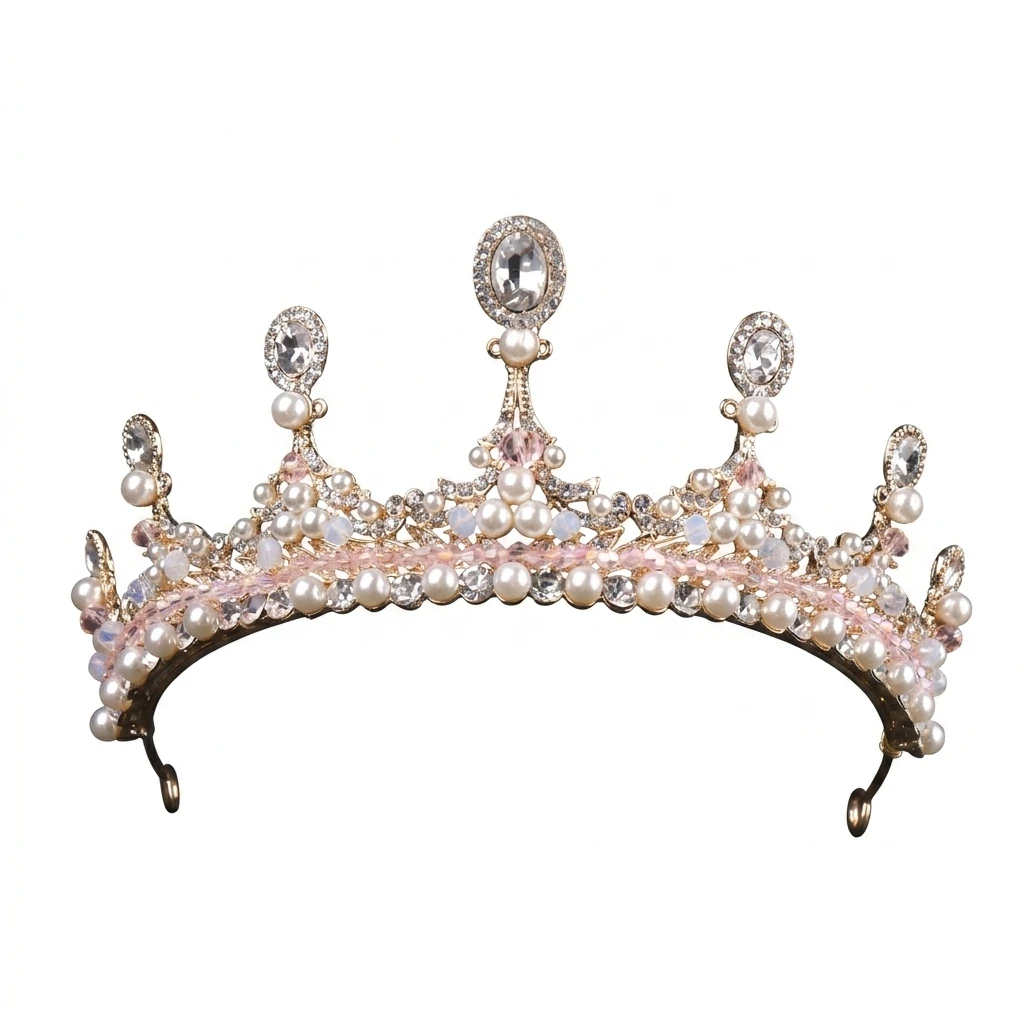 Bridal Crown Headpiece Rhinestone Pearl Half Crown Wedding Dress Accessory view 3