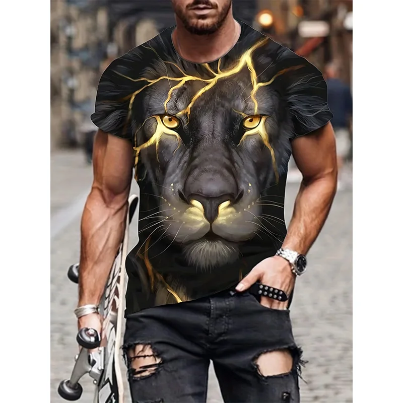 Lion Graphic T Shirts Animal 3D Print Men Women Casual Short Sleeve T-Shirt Streetwear Oversized Harajuku Top Tees Kids Clothing