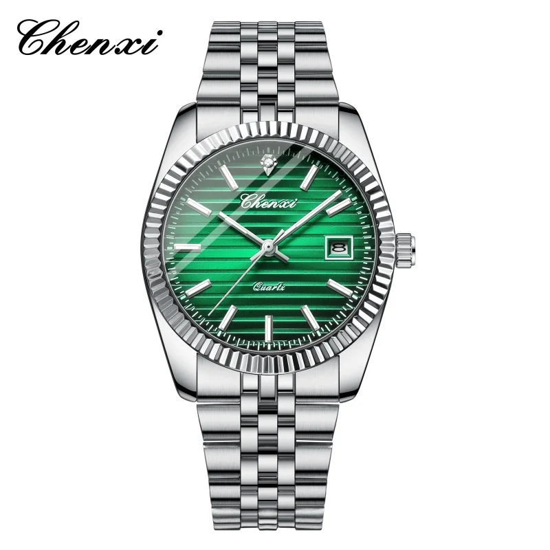 CHENXI 004D Modische Herren-Quarzuhr mit Kalender, Leuchtzeiger, Edelstahlgehäuse, Wasserdicht, Lässige Herren-Armbanduhr, Reloj Hombre