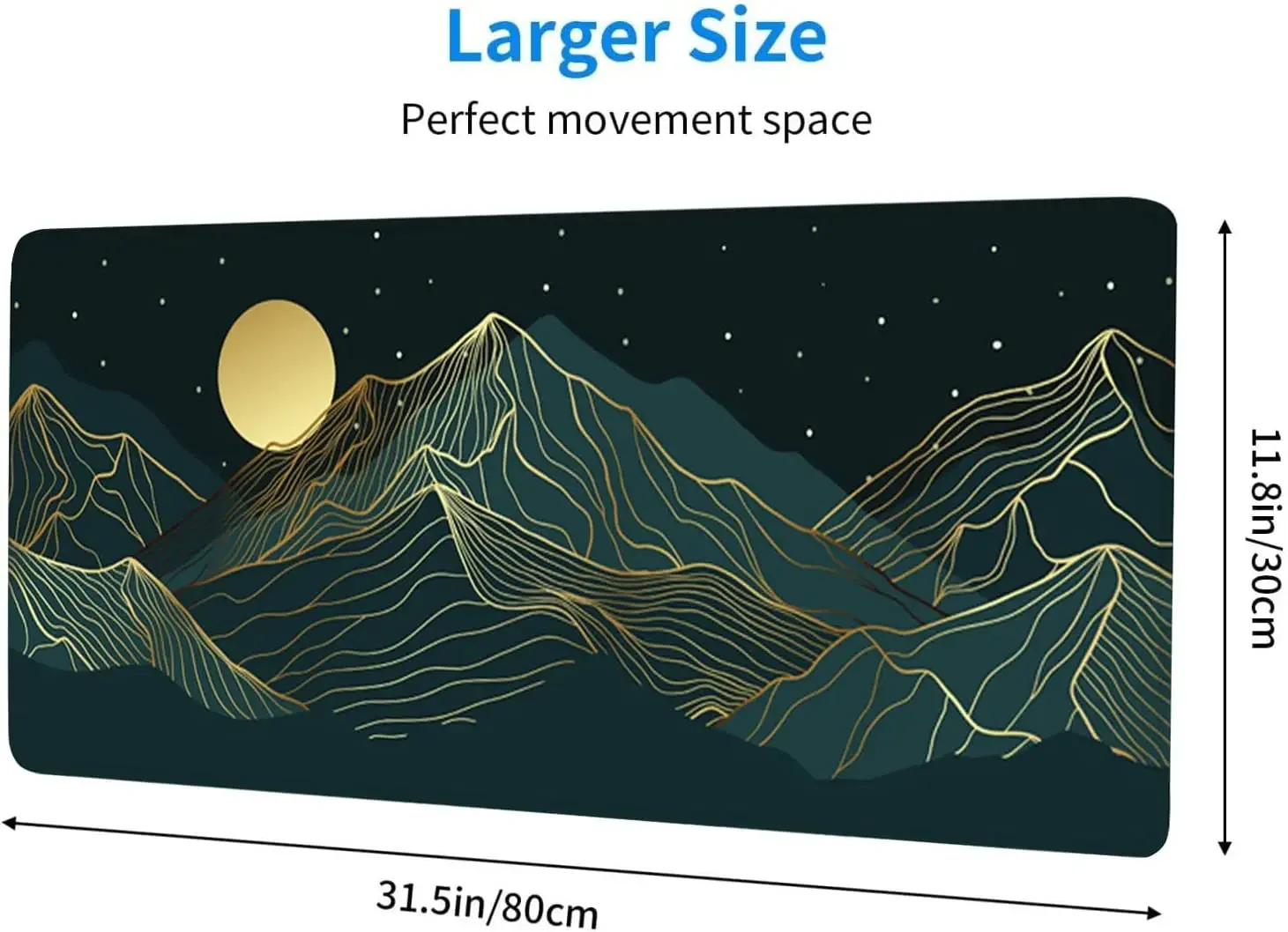 لوحة ماوس كبيرة Golden Mountain Line Arts كبيرة XL حصيرة مكتبية ممتدة مقاومة للماء مع حواف مخيطة 31.5 × 11.8 بوصة