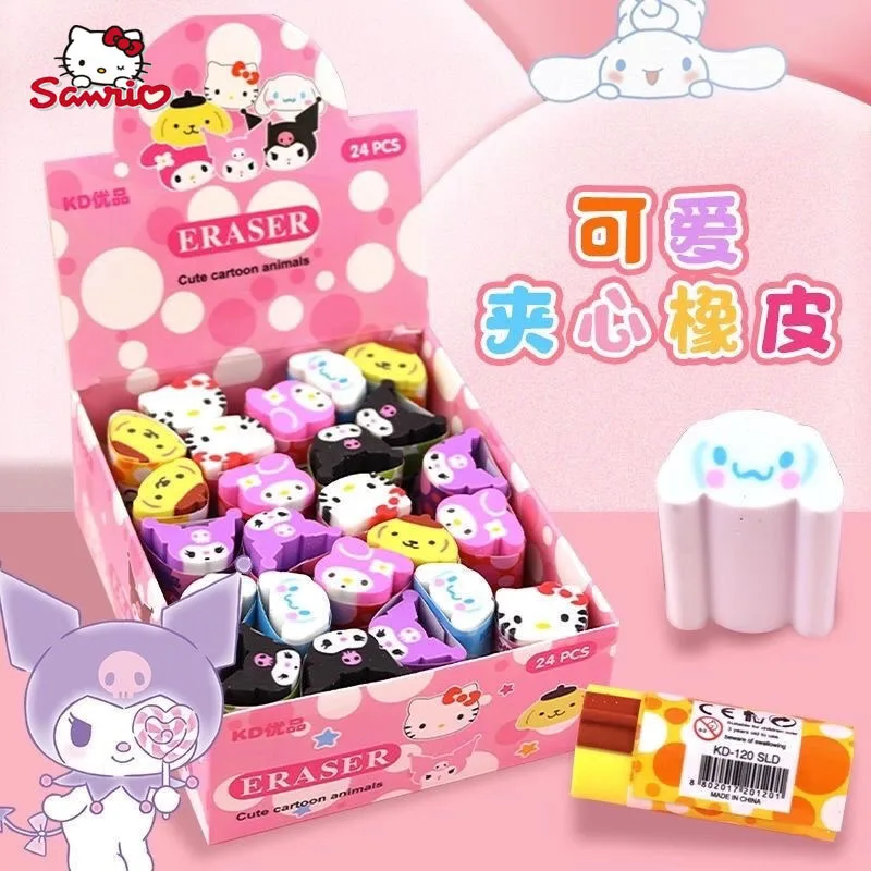 

Резиновый ластик Sanrio, 24 шт., аниме Hello Kitty Melody Kuromi Cinnamoroll, канцелярские принадлежности для студентов, оптовая продажа школьных принадлежностей