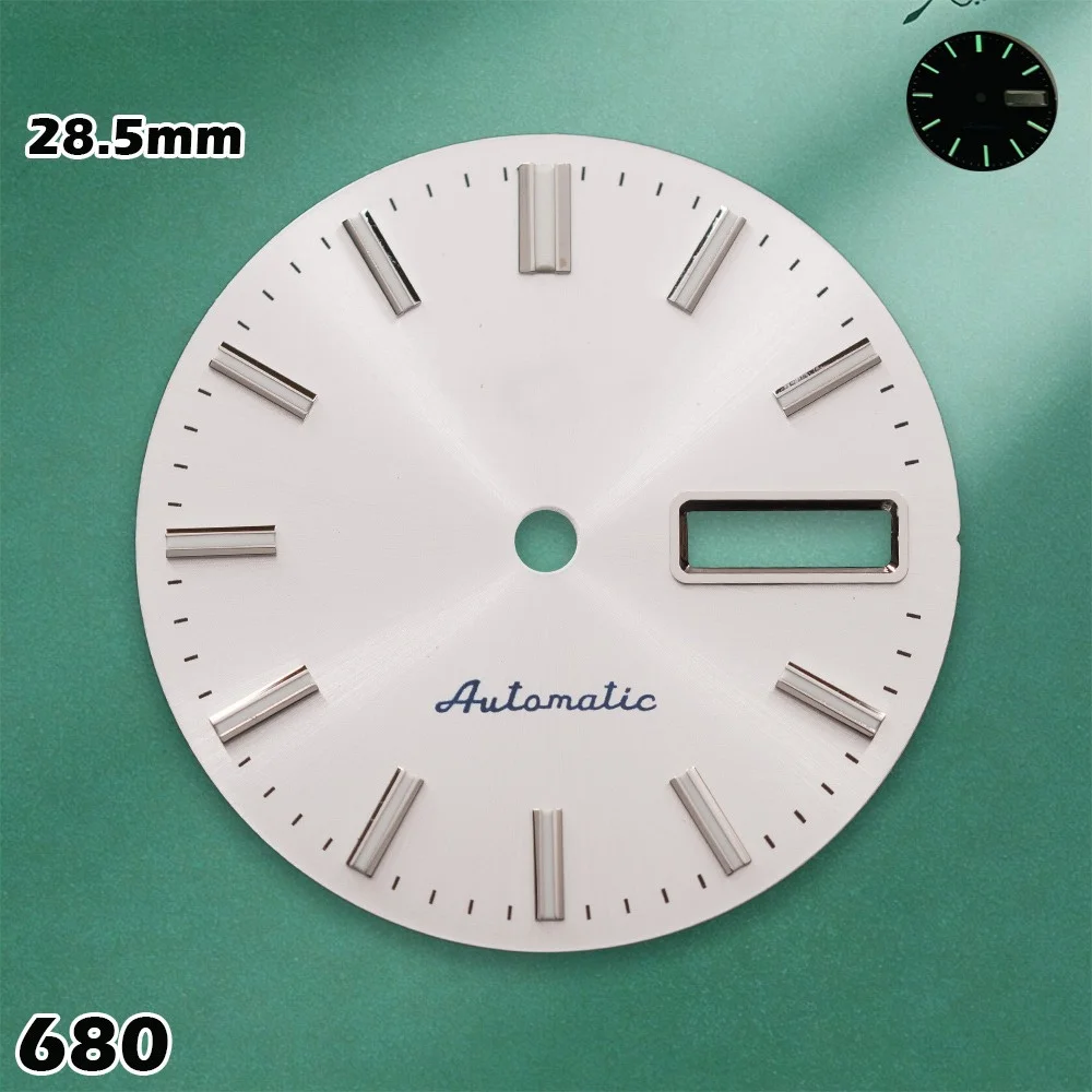 NH36 S Dial 28.5mm Green Luminous Watch with Dual Calendar Window Watch Faces Watch Accessory for NH36/4R36 Movement