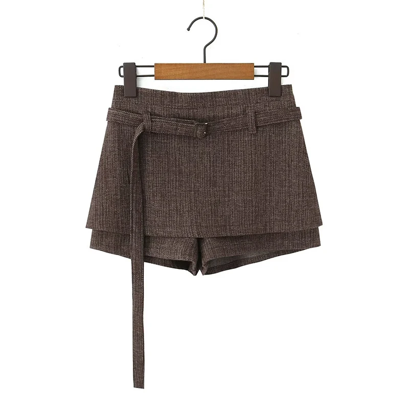 

YENKYE американские ретро поддельные шорты из 2 предметов, юбки для женщин, сексуальные шорты с низкой талией и поясом, весенне-осенние короткие брюки