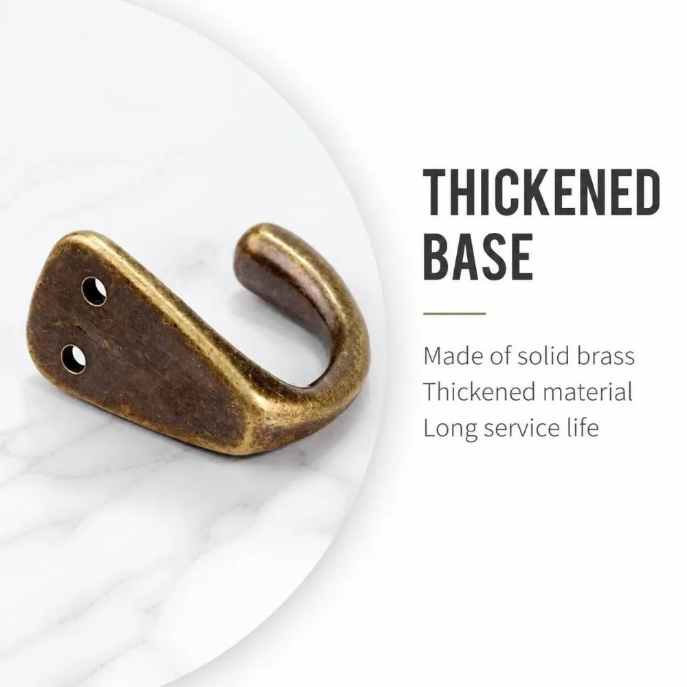 Minimalist Brass Wall Mounted Hook Durable Drilled Coat Robe Hook Heavy-Duty Curved Vintage Hanger Bathroom Kitchen