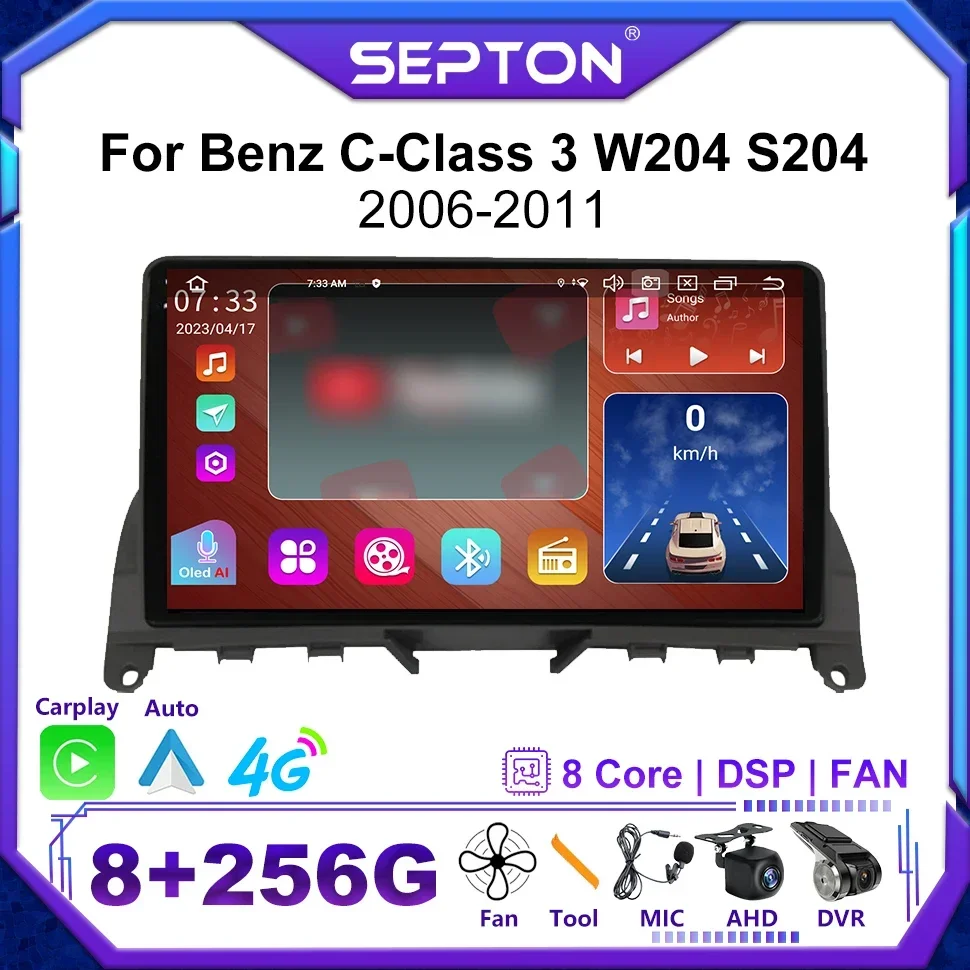 

SEPTON Android 12 Car Radio for Benz C-Class 3 W204 S204 2006 - 2011 Multimedia Player GPS CarPlay Auto Radio 2 Din Head Unit