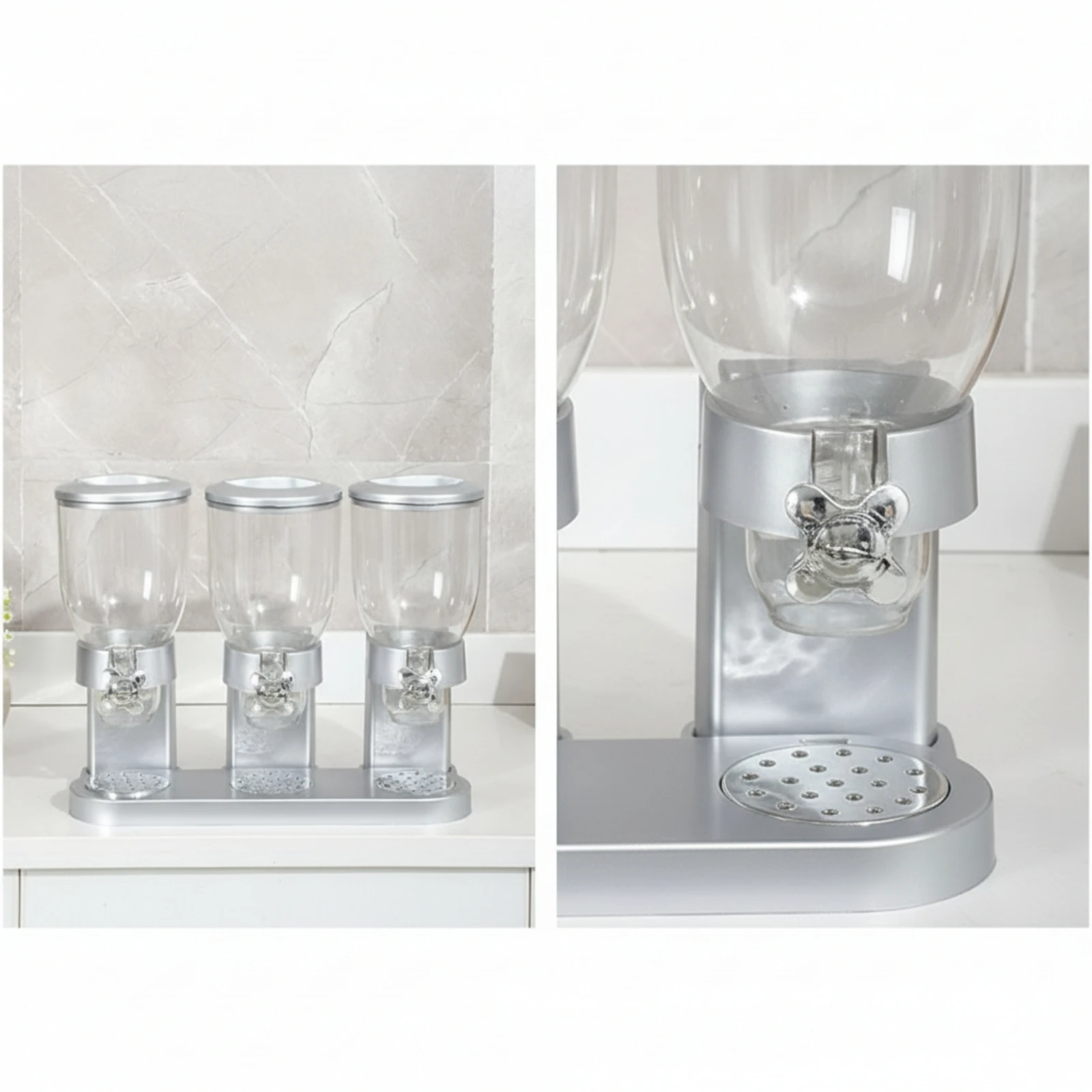 Cereal Dispenser Portion Control Cereal Dispenser with Metal Stand Canister Double Container Modern for Families, Kitchen view 6