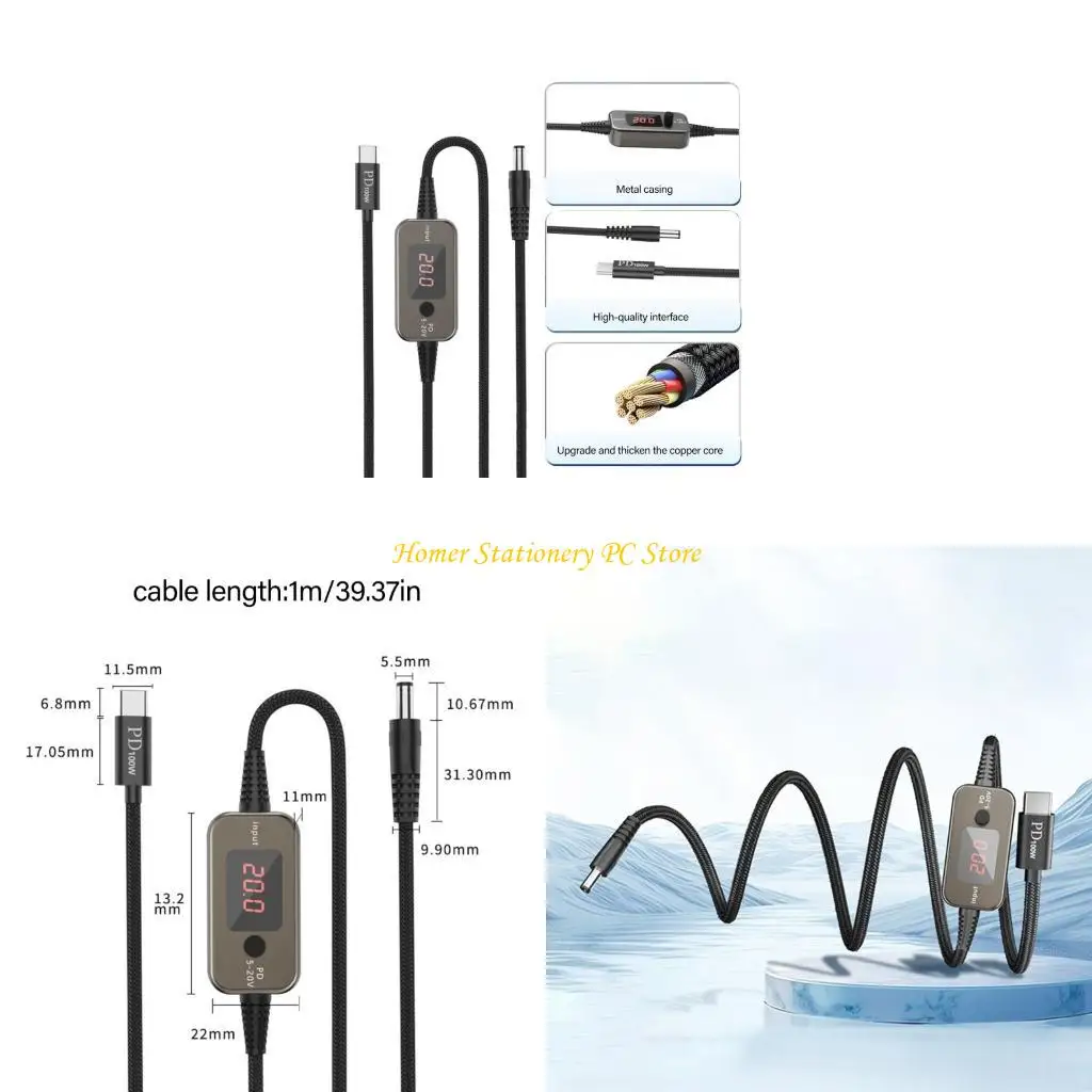

Y5LA Adjustable Voltages USB C To DC5525 Charging Cable PD100W With 28 Conversion Heads For Laptops Routers And Electronics