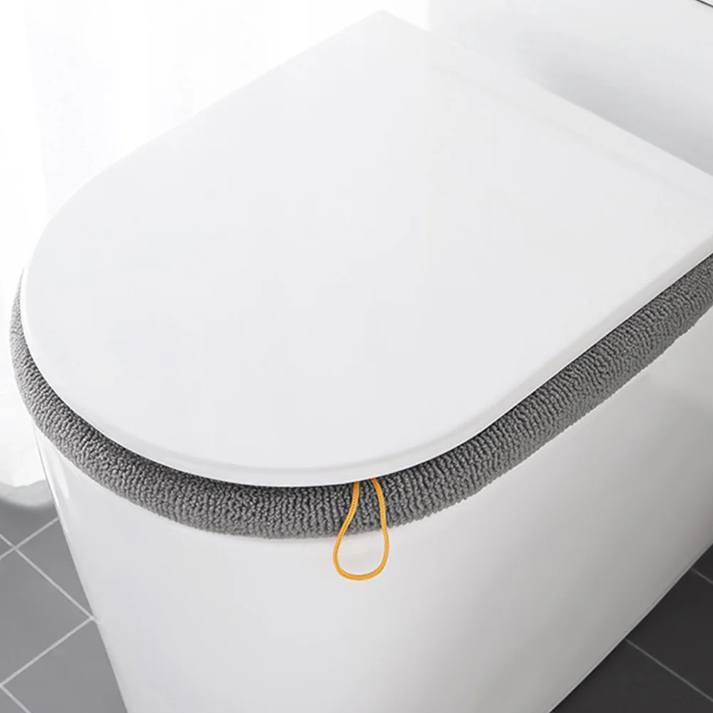 

Thickened Toilet Seat Cover Pad Soft Warm Washable Reusable Bathroom Cushion Deep Gray Thick Handle Design Polyester Material
