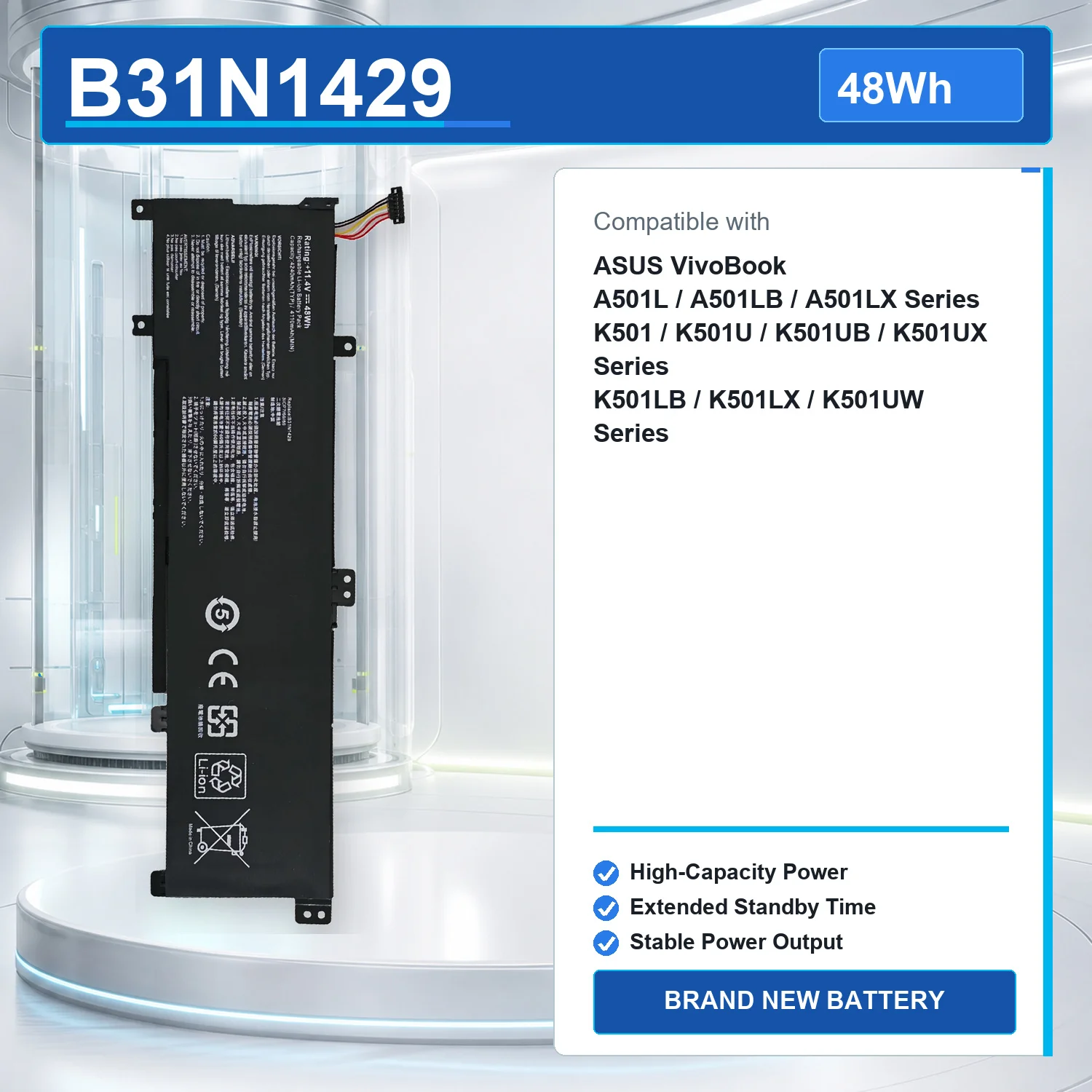 B31N1429 48Wh 11.4V Laptop Battery For ASUS VivoBook A501L K501 K501U K501UX K501UB 0B200-01460100