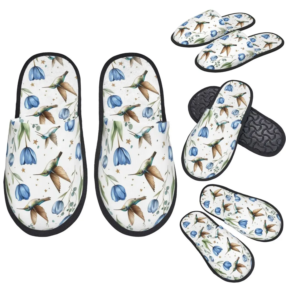

Custom Tulips And Hummingbirds Slippers Memory Foam Warm Soft Women House Slipper Indoor Cozy Shoes