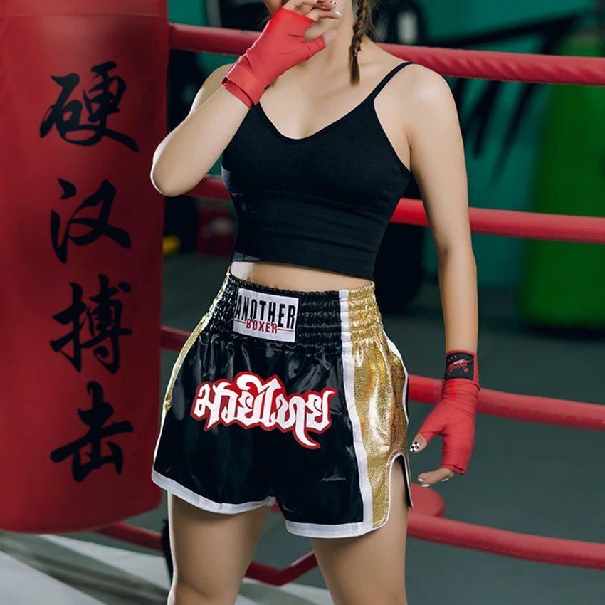 Muay Thai Shorts Men Women Chidren Patchwork Embroidery Boxing Grappling Shorts Combat Kickboxing Training Gym Team Trunks