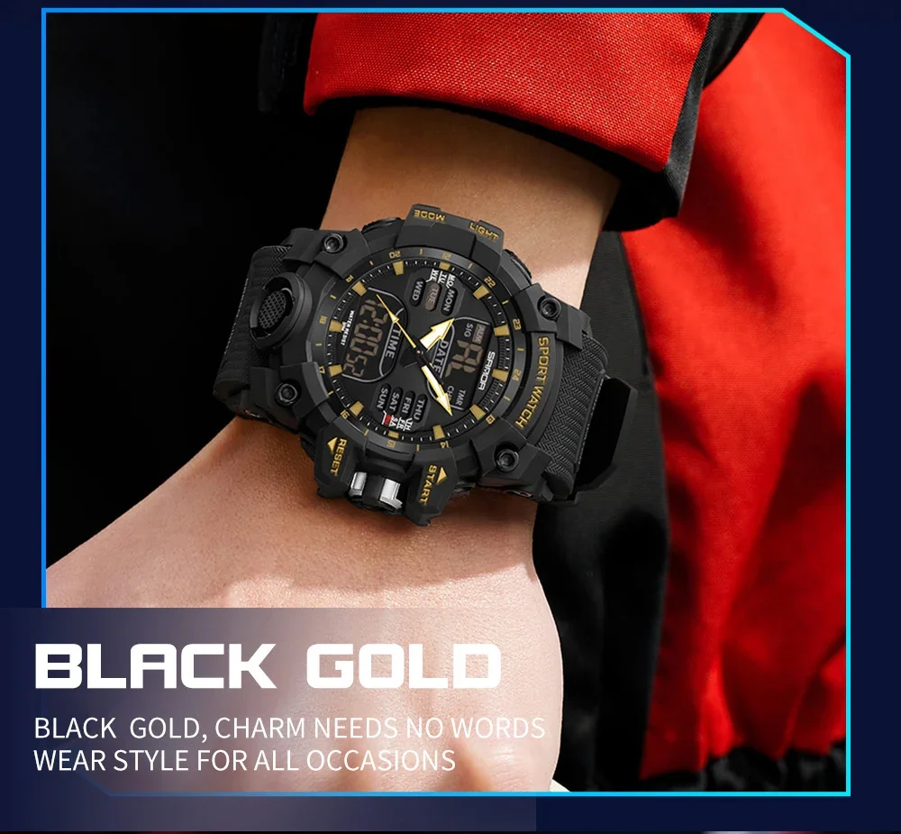 SANDA Luxus-Herren-Elektronikuhr im G-Stil, Outdoor-Sport,analog, digital, Chronograph, Militär, Dual-Display, 50 m wasserdicht