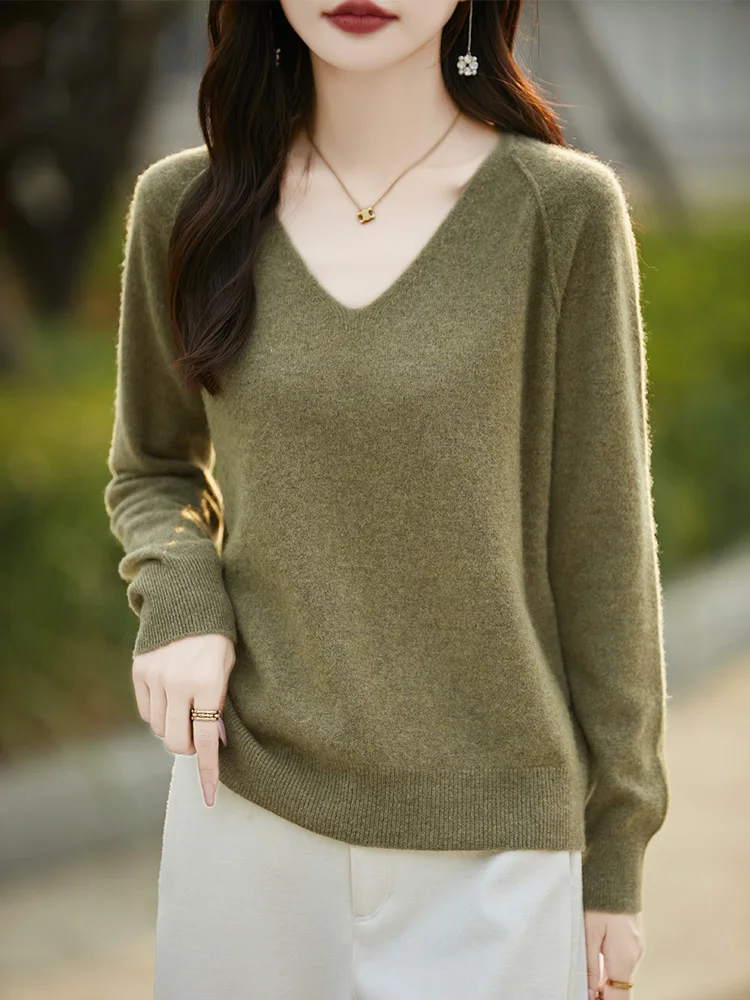 

Choice Long Sleeve Women Sweater Autumn Winter V-neck Pullover 100% Merino Wool Bottoming Basic Knitwear Clothing Fashion Tops