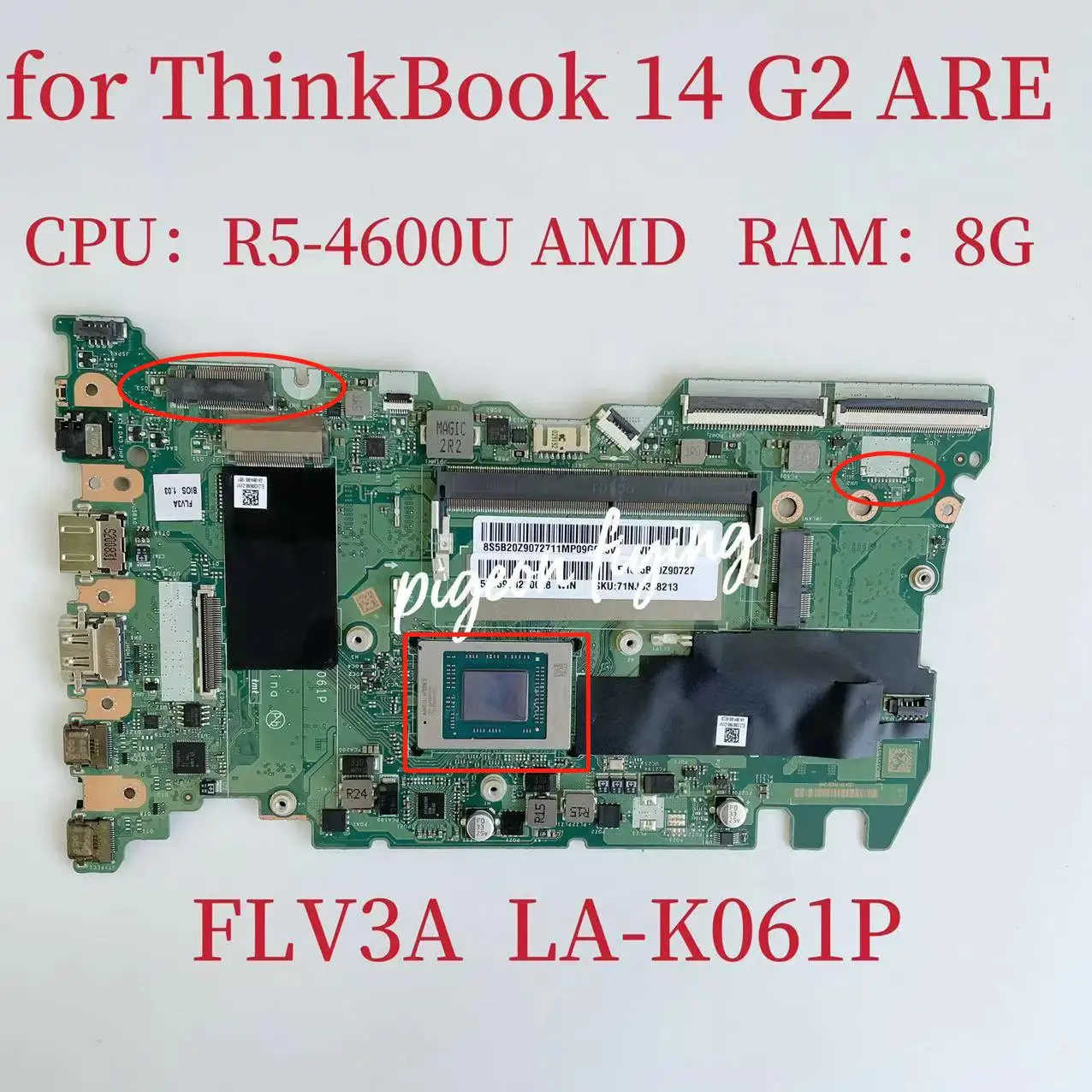 FLV3A LA-K061P Mainboard For ThinkBook 14 G2 ARE Laptop  Motherboard With R5-4600U AMD 8GB RAM 100% Test OK