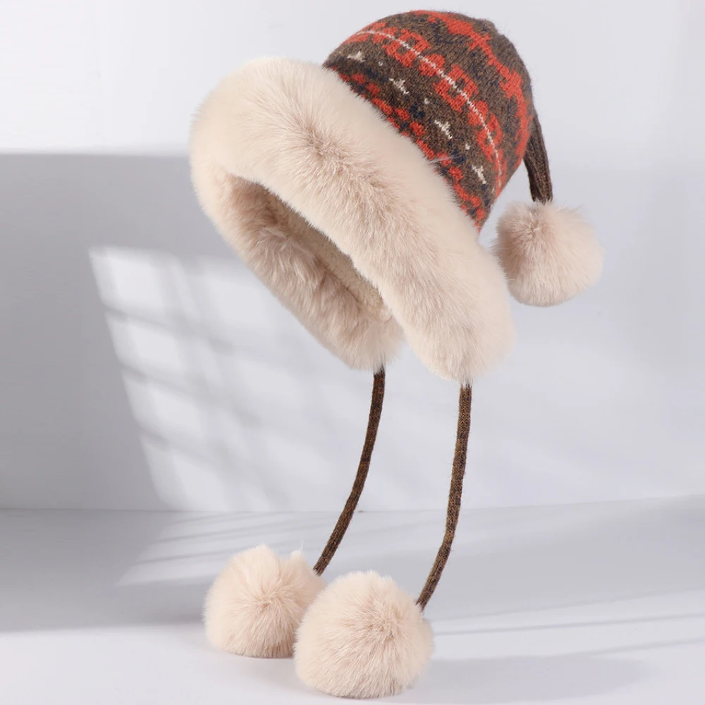

HT4859 Skullies Beanies Thick Warm Autumn Winter Hat for Women Cute Fur Balls Beanie Hat Female Knitted Hat Snow Ski Earflap Cap